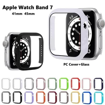Stikla+Vāks Apple Skatīties 7 Lietā 45mm 41mm Aizsargs Shell iwatch Sērijas S7 bampers+Ekrāna Apple Skatīties 7 45mm piederumi
