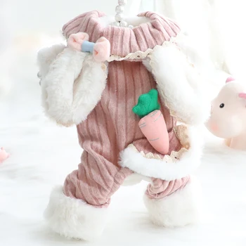 Suņu Apģērbi Ziemas Siltu Vilnas Bichon Teddy Burkānu Zaķis Svītru Cute Princese Jumpsuit Suņiem