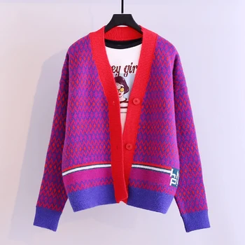 Trikotāžas džemperis mētelis pavasara un Rudens Jauns korejiešu pogu jaka sieviešu zaudēt krāsu atbilstību ārējā kārta