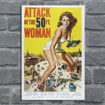Vintage Plakātu, Filmu Uzbrukums No 50 Pēdu Sieviete Sienas Plakātu, Retro Filma Auduma Mākslas Izdrukas, 1958 Filmu Plakāti