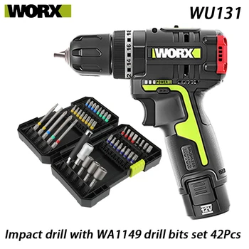WORX Cordless Impact Drill Ar 42Pcs Urbju Komplekts WU131 12V 30Nm Brushless motors profesionālā rīku Akciju bateriju platforma