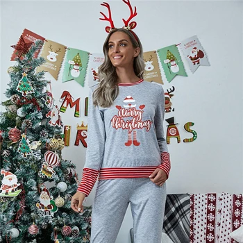 Ātra Piegāde Kokvilnas Sieviešu Pidžamas Komplekts Rudens Ziemas Ziemassvētku Pidžamas Vēstuli Sleepwear Sexy Mājas Apģērbs Sievietēm Apakšveļa