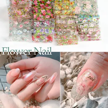 10 krāsas Nagu Lapu Uzlīmes Laku Sajauc Rožu Ziedu Pārsūtīt Folija Nagus Decal Kursori Nail Art Apdare Manikīrs D