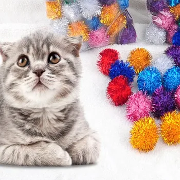 100gab Pet Cat Toy Krāsains Plīša Bouncy Bumbu Kaķēns Pīkstošs Rotaļlietas Papīra Lenti Bumbu Kaķis Rotaļlietas Interaktīvas Piederumi, Mājdzīvnieku preces