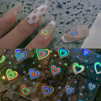 1gb Hologrāfiskā Lāzera Sirds Star Nail Art 3D Uzlīmes Aurora Slīpums Nagu Uzlīmēm, Manikīra Piederumi, Nagu Mākslas Apdare