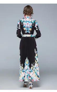 2020 Rudens Ziemas Sieviešu Modes Dizaina Skrejceļa Kleitas Ar jostu garām Piedurknēm, Elegants Vintage Print Maxi Kleita Vestido femme drēbes