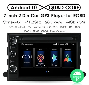2Din Android 10 Auto Multimediju Atskaņotājs, Navigācijas Ford F150 Uzmanību E150 E250 Auto BluetoothHandsfree Wifi SWC 7