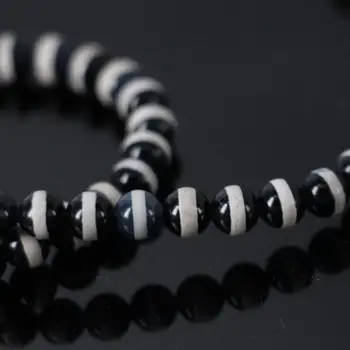 2Strand/daudz 6mm Black&White Viena Līnija, kas Tibetas Agates Dzi Gluda Apaļas Pērles Vairumtirdzniecība,Tibetas Dzi Dabīgā Akmens Apaļas Pērles