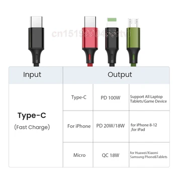3 in 1 20W USB C Kabelis priekš iPhone 13 12 11 Pro Max Macbook Pro Xiaomi 3A 60W QC4.0 3.0 Micro USB Type C Lādētāja Lādēšanas Kabeli