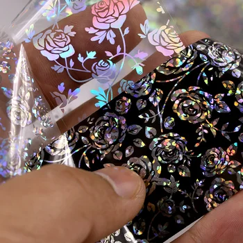 4*100cm Hologrāfiskā Nagu Folija 3D DIY Rožu Ziedu Manikīrs Nagu Mākslas Pārsūtīt Zvaigžņotām Uzlīmes, Nagu Rotājumi, Aksesuāri