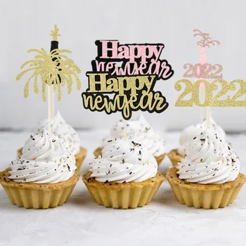 4gab/set Laimīgu Jauno Gadu Cupcake Kūka Topper Cērtes Giltter Papīra Dzimšanas dienas Kūka Karogi par 2022. jaungada Puse, Ziemassvētku Rotājumi