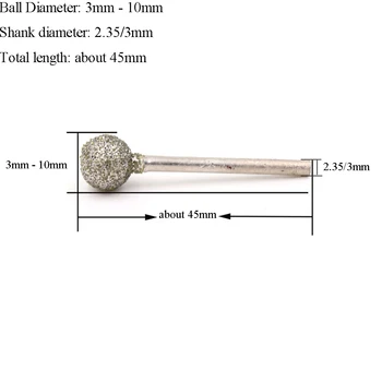 5/10/20PCS 3mm-10mm Bumbu Apaļā Dimanta Galodu Slīpēšanas Bitu 2.35/3mm Kāta, lai Dremel 60 Smiltis