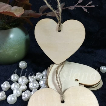 50gab/daudz 65mm Koka sirdi ar kaņepāju virvi Kāzu dekorēšana diy scrapbooking kāzu tagus valentīna apdare, hobijs, amatniecība