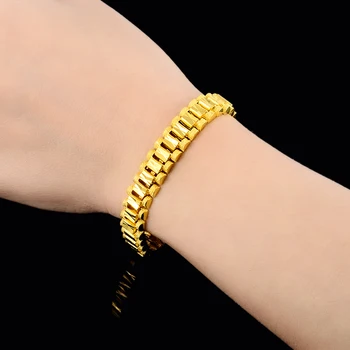 8MM Vīriešu Rokassprādze 24k Dzeltena Zelta Watchband Pārnesuma Ķēdes Aproce sievietēm Vairumtirdzniecība Modes Rotaslietas Augstas kvalitātes
