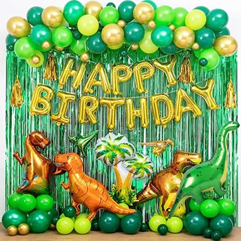 97pcs Dinozauru Baloni Arkas, Dzimšanas dienas svinības Apdare Vainags Komplekts 1 2 3 Dino Dzimšanas dienas svinības Labu laimes Dzimšanas dienā, Balonus
