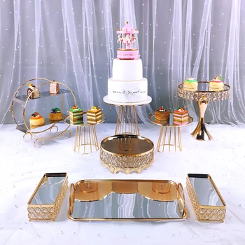 9pcs zelta kūka rack set kūku paplātes kūka rīks, mājas apdare deserta galda dekorēšana puse kāzu displejs