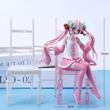 Anime Attēls Sakura Priekšsēdētāju Miku Attēls 15CM Pvc Figūriņas, Rotaļlietas Meitenēm Dzimšanas dienas Dāvanu Modeļa Automašīnas Dekorēšana Bezmaksas Piegāde Priekšmeti