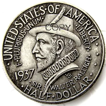 ASV 1937 Roanoke Pusi Dolārs Piemiņas Sudraba Pārklājumu Kopēt Monētas