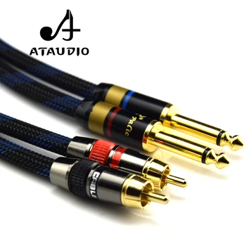 ATAUDIO 1 pāris Hifi 6.35 mm, RCA Kabelis Augstas Kvalitātes 4N OFC Dual 6.35 mm Vīrietis ar divu RCA Male Audio Cable
