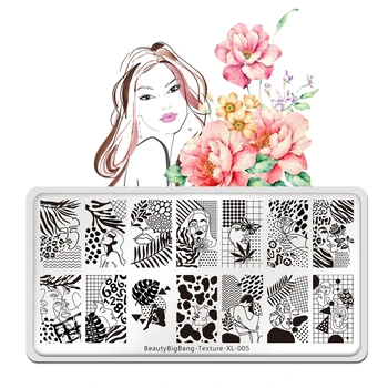 Beautybigbang Nagu Veidni, Manikīrs Trafaretu Rīku Vizēšanas Plāksne DIY Tekstūra 005 Ziedu Koks Meitene Dabas Modelis Nail Art Attēlu