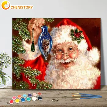 CHENISTORY Diy Krāsošana Ar Numuriem Santa Claus Akrila Krāsām 40x50cm Zīmējumu Uz Audekla Bērnu, Pieaugušo Diy Attēls Ziemassvētku Gif