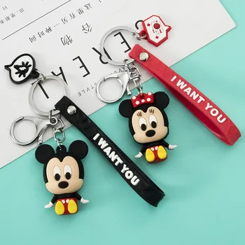 Disney Mickey Mouse Minnie Keychains Multiplikācijas filmu Mīļotājiem Atslēgu piekariņi PVC Skaitļi Kulons Auto Soma Keyring Ornaments