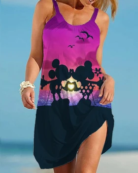 Disney Modes Sieviešu Kleita bez Piedurknēm Pludmales Kleita 3D Drukāšanas Mickey Minnie Kleita Sieviešu Saule Kleitu Gadījuma Ielas Puse Kleita
