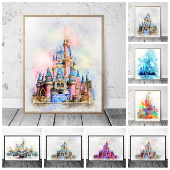 Disney Sleeping Beauty Magic Castle Kanvas Glezna, Akvarelis, Izdrukas un Plakātu Sienas, Mākslas Aina Dzīvojamā Istaba Dekori Cuadros