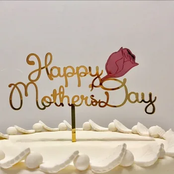DIY Laimīgs Mātes Diena Akrila Kūka Topper Zelta Burtiem Rožu Ziedu Kūka Toppers Mammai Dzimšanas dienas svinības Kūka Dekorēšanas Piederumi