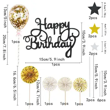 Dzimšanas Dienas Kūka Topper Komplekts 1 Komplekts Happy Birthday Cake Decoration Multicolour Cupcake Cilindrs Ar Konfeti Balonu Laimīgs Birthd