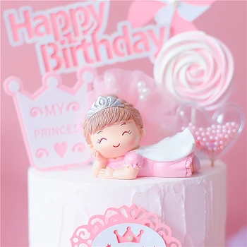 Dzirnavas Liels Rozā Priekšgala Princese Meitene ir Happy Birthday Cake Topper Princis Zēns Mazulis Puses Piegādes Rozā Mīlestības Dāvanas