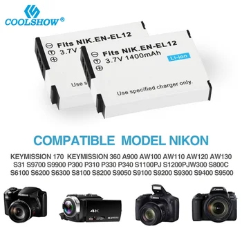 EN-EL12 ENEL12 LV EL12 Akumulatoru 1400mAh par Nikon CoolPix S610 S610c S620 S630 S710 S1000pj P300 310 330 S6200 S6300 S9400 S9500