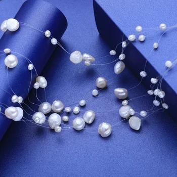 FENASY Daudzslāņu Baltā Dabas Baroka Pērle sānslīdi kaklasaite Kaklarota Sievietēm, Vienkāršs Stils, Roku darbs DIY Kāzu Puse, Rotaslietas, Dāvanu