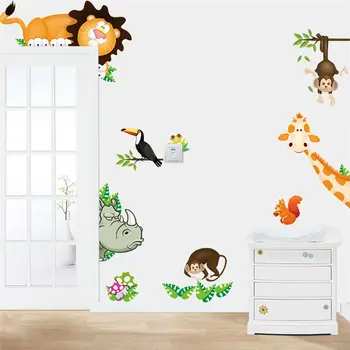 Gudrs Džungļu Dzīvniekiem, 3d Sienas Decal, Lai Bērnu Istabas Dekoratīvās Uzlīmes Diy Karikatūra Mājas Dekorēšanas Sienas Art Safari Plakātu Baby Dāvanu