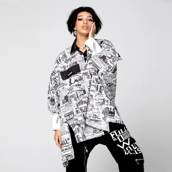 HARTUPEETU Dāmas Brīvs Krekls Modes Drukāt Streetwear Plats Piedurkņu Sadalīt Kokvilnas Maisījums Sievietes Gara Blūze 2022. Gada Pavasarī, Rudenī