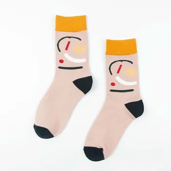 Hipster Francija Dizains Krāsains Žakarda Smieklīgi Zeķes Sievietēm Radošās Mākslas Abstraktās Glezniecības Sokken Harajuku Calcetines Divertidos