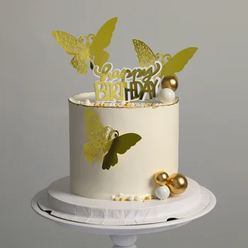 Ins Melnā Zelta Tauriņš Happy Birthday Cake Toper Kartona Cupcake Cilindrs Par Dzimšanas Dienas Ballīti Kūka Apdare Baby Duša