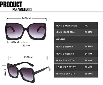 Ir 2021. Liels Rāmis Modes Lielgabarīta Saulesbrilles Sieviešu Zīmola Dizainere Plastmasas Sieviešu Slīpums Saules Brilles gafas de sol mujer UV400