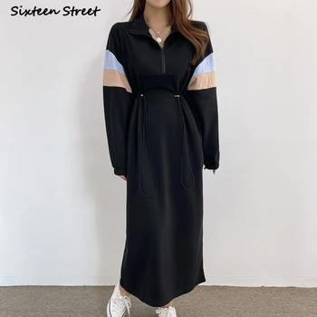 Jaunu, Elegantu Maxi Kleitu Sieviete Aukliņu Jostasvietā Streetwear Pelēki Raibs Ilgtermiņa piedurknēm Apģērbs Sieviešu Kleita Vestido Biznesa 2022
