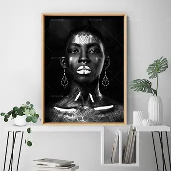 Kanvas Glezna Ar Rāmi Āfrikas Cilšu Karaliene Sienas Māksla, Sieviete Portrets Melnā Un Baltā Zīmējums, Glezna Ziemeļvalstu Plakāti Dekori