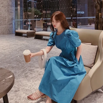 Kimotimo Vintage Kleita Sievietēm Franču Stila Impērija Ir 2021. Jaunu Vidukļa Dizaina Puff Piedurknēm Temperaments-Line Kleitas Korejas Modes