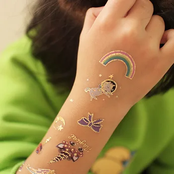 Krāsa Zelta Unicorn Tetovējums Sejas, Ķermeņa Pagaidu Tetovējumu Uzlīmes Bērniem Bērnu Gudrs Tetovējums Viltus Tetovējumiem Struktūra Ūdensizturīgs Grims