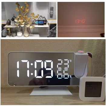 LED Digitālo Projekciju Modinātājs Galda Elektronisko Modinātāju ar Projekcijas FM Radio Laika Projektoru, Guļamistabas Gultas Pulkstenis