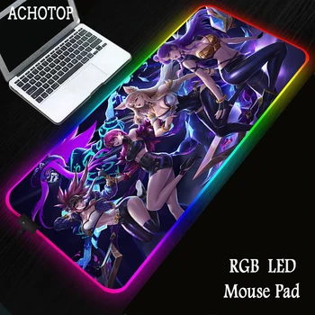 LOL KDA RGB Mouse Pad PC Dators Lielu Spēļu peles paliktnis Backlit XXL Peles Paliktņi LED Spēlētājs Mause Paklāju 900x400 Galda Mat CS