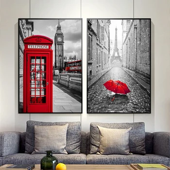 Londonas Modernās Sarkanā Telefona Biroja Red Jumta Sarkano Auto, Drukāt Audekls Mākslas Gleznu Plakātu Mājas Dekorēšana, Sienu Apgleznošana