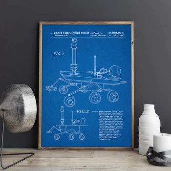 Mars Rover Patentu Kosmosā Mākslas Izdrukas Zinātnes Sienas, Mākslas Plakāti, Kanvas Glezna Istabas Interjeru Vintage Projekts Dāvanu idejas