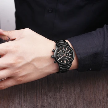MINI UZMANĪBU Vīriešiem Biznesa Pulksteņi Top Zīmola Luksusa Modes Kvarca rokas Pulkstenis Ūdensizturīgs Nerūsējošā Tērauda Skatīties Reloj Hombre Zila