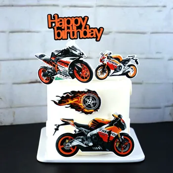 Motociklu Tēmu Happy Birthday Cake Topper Zēniem Vīriešiem Tēva Diena Dzimšanas dienas svinības Kūka Apdare Roadster Combo Grupa Krājumi