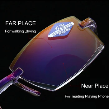 Multifokāla Lasīšanas Brilles Vīriešiem Anti Zilā Gaisma Portatīvā Bez Apmales Sieviešu Presbyopic Bifocal Glasses Tr90 Gafas Ultra Light 150