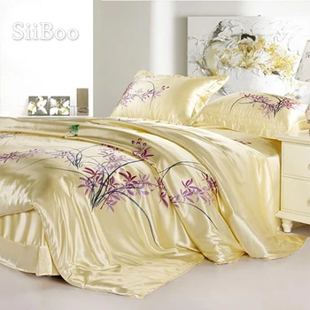 Mājas tekstila ziedu roku apgleznoti zīda gultas piederumi komplekti,sega sedz spilvendrāna gultas lapa 4gab/daudz par 1.5/1.8 metri SP1814